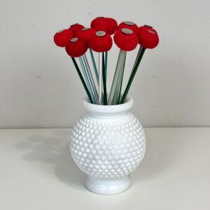 12 Handmade Felted Flowers Knitting Needle Craft Red 10”